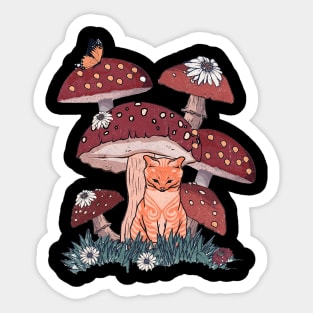 Cat and Mushroom Sticker